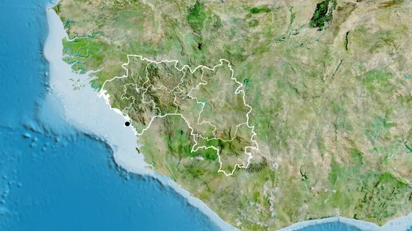Närbild Guineas Gränsområde Och Dess Regionala Gränser Satellitkarta Huvudpunkt Skissera — Stockfoto