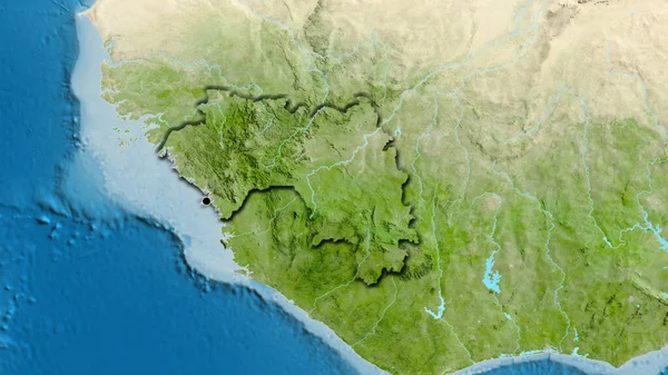 Primer Plano Zona Fronteriza Guinea Mapa Por Satélite Punto Capital —  Fotos de Stock