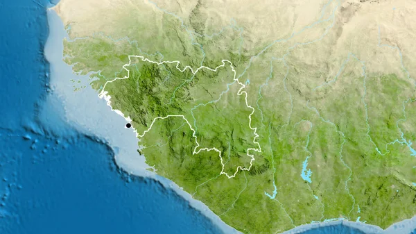 Primer Plano Zona Fronteriza Guinea Mapa Por Satélite Punto Capital — Foto de Stock