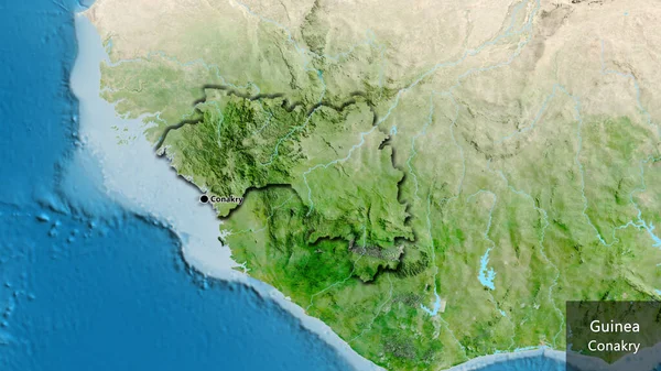 Närbild Guineas Gränsområde Satellitkarta Huvudpunkt Skalade Kanter Landet Form Landets — Stockfoto