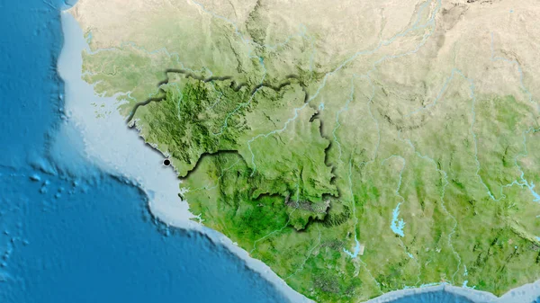 Närbild Guineas Gränsområde Satellitkarta Huvudpunkt Skalade Kanter Lantformen — Stockfoto
