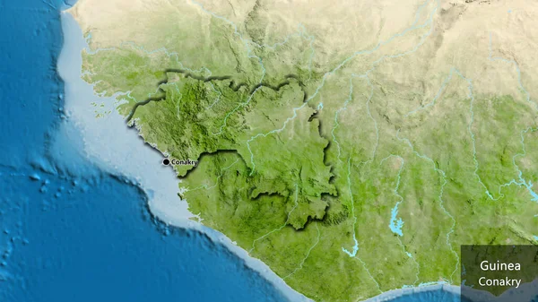Close Zona Fronteira Guiné Num Mapa Satélite Ponto Capital Bordas — Fotografia de Stock