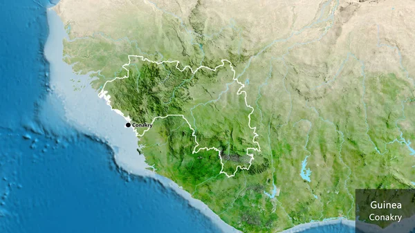 Närbild Guineas Gränsområde Satellitkarta Huvudpunkt Runt Landet Landets Engelska Namn — Stockfoto