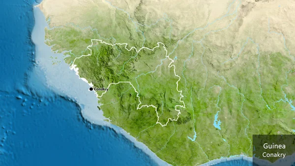 Zbliżenie Obszaru Przygranicznego Gwinei Zdjęciu Satelitarnym Yahoo Główny Punkt Zarys — Zdjęcie stockowe