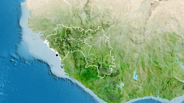 在卫星地图上对几内亚边境地区及其区域边界进行了密切监视 资本点 国家形貌概述 — 图库照片