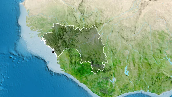 几内亚边境地区的特写镜头 用卫星地图上的黑暗阴影突出显示出来 资本点 国家形貌概述 — 图库照片