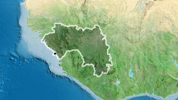 几内亚边境地区的特写镜头 用卫星地图上的黑暗阴影突出显示出来 资本点 风靡全国 — 图库照片