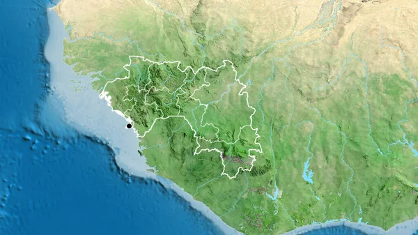 Närbild Guineas Gränsområde Och Dess Regionala Gränser Satellitkarta Huvudpunkt Skissera — Stockfoto