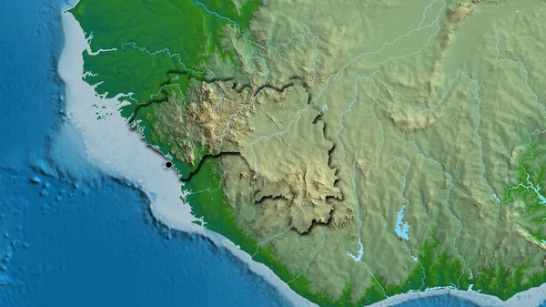 Primer Plano Zona Fronteriza Guinea Mapa Físico Punto Capital Bordes — Foto de Stock