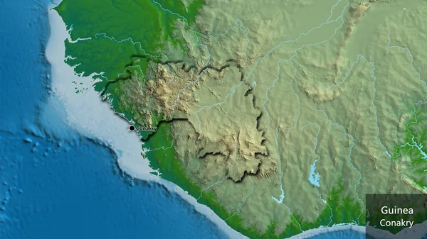 Primer Plano Zona Fronteriza Guinea Mapa Físico Punto Capital Bordes —  Fotos de Stock