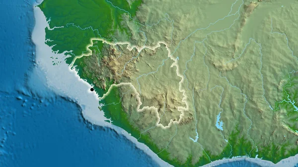 Närbild Guineas Gränsområde Fysisk Karta Huvudpunkt Glow Runt Landet Form — Stockfoto