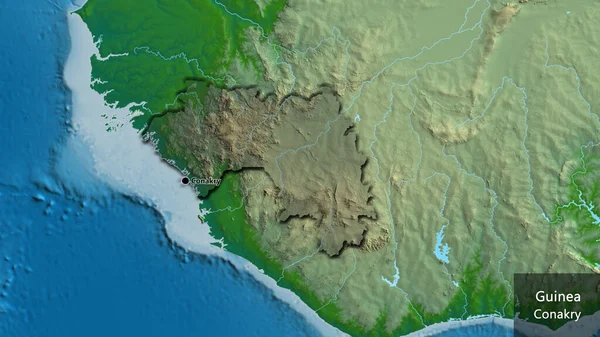 Närbild Guineas Gränsområde Med Ett Mörkt Överdrag Fysisk Karta Huvudpunkt — Stockfoto