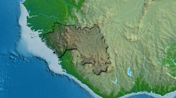 Detailní Záběr Pohraniční Oblasti Guineje Zvýrazňující Tmavou Vrstvu Fyzické Mapě — Stock fotografie