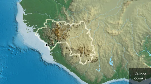 Närbild Guineas Gränsområde Katastrofkarta Huvudpunkt Glow Runt Landet Form Landets — Stockfoto
