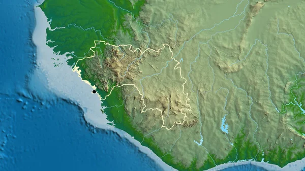 Närbild Guineas Gränsområde Fysisk Karta Huvudpunkt Skissera Runt Landet Form — Stockfoto