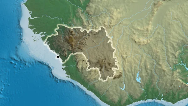 Zbliżenie Obszaru Przygranicznego Gwinei Ciemnymi Nakładkami Mapie Pomocy Główny Punkt — Zdjęcie stockowe