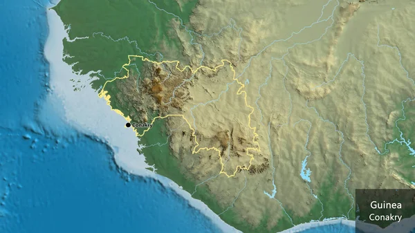 Närbild Guineas Gränsområde Katastrofkarta Huvudpunkt Runt Landet Landets Engelska Namn — Stockfoto