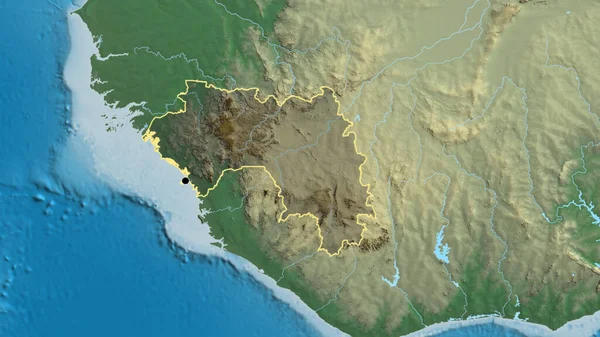几内亚边境地区的特写镜头突出显示了一张救济地图上的黑暗阴影 资本点 国家形貌概述 — 图库照片