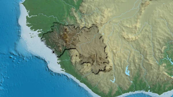 Detailní Záběr Pohraniční Oblasti Guineje Tmavým Překrytím Reliéfní Mapě Fakt — Stock fotografie