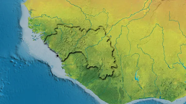 在地形图上对几内亚边境地区进行的密切监视 资本点 国家形状的斜边 — 图库照片