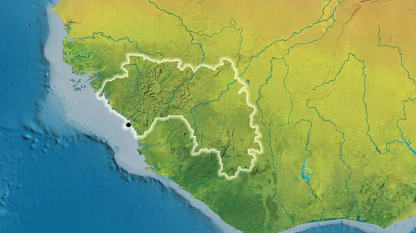 Close Área Fronteira Guiné Mapa Topográfico Ponto Capital Brilho Torno — Fotografia de Stock