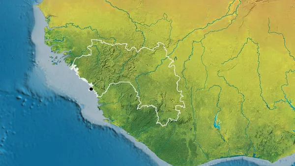 Primer Plano Zona Fronteriza Guinea Mapa Topográfico Punto Capital Esquema —  Fotos de Stock