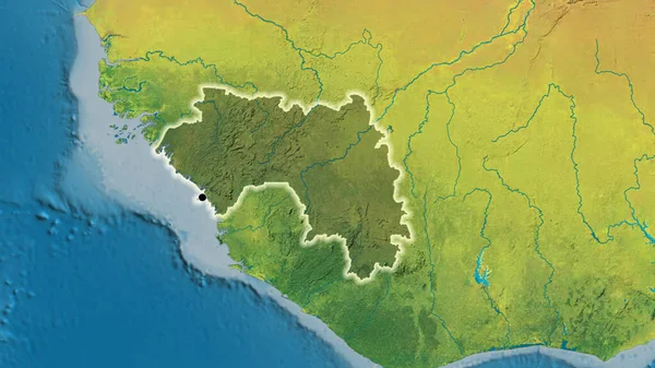 Close Área Fronteira Guiné Destacando Com Uma Sobreposição Escura Mapa — Fotografia de Stock