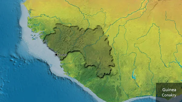 Närbild Guineas Gränsområde Med Ett Mörkt Överdrag Topografisk Karta Huvudpunkt — Stockfoto