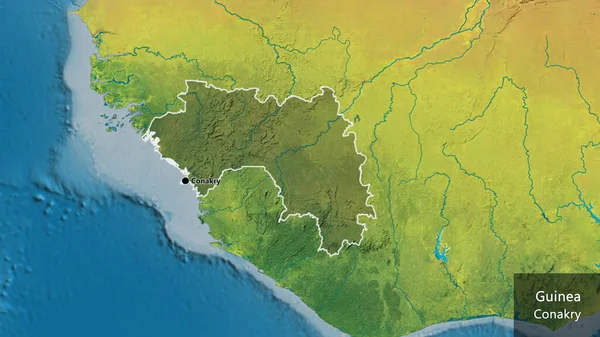 Крупный План Приграничной Зоны Гвинеи Темным Наложением Топографическую Карту Отличный — стоковое фото