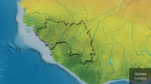 Close Área Fronteira Guiné Mapa Topográfico Ponto Capital Bordas Chanfradas — Fotografia de Stock