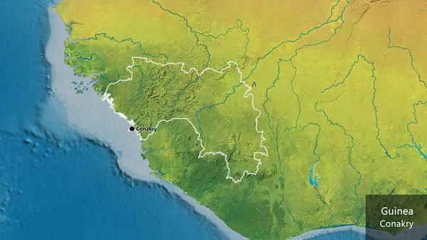 Close Área Fronteira Guiné Mapa Topográfico Ponto Capital Esboço Torno — Fotografia de Stock