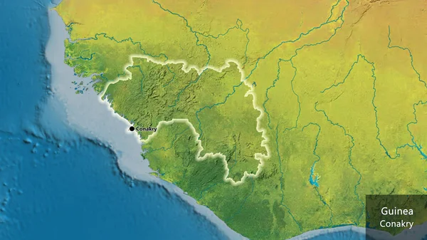 Крупный План Приграничной Зоны Гвинеи Топографической Карте Отличный Момент Светится — стоковое фото