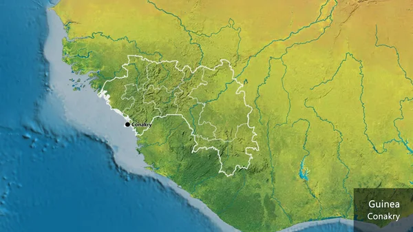 Крупный План Приграничной Зоны Гвинеи Региональных Границ Топографической Карте Отличный — стоковое фото