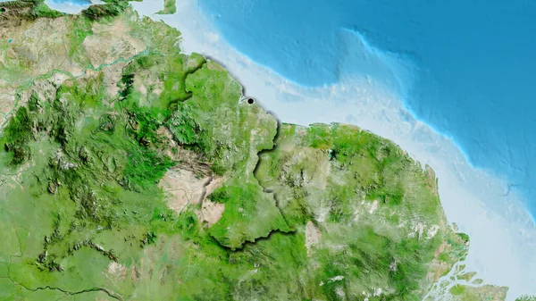Nahaufnahme Des Grenzgebiets Guyana Auf Einer Satellitenkarte Kapitalpunkt Abgeschrägte Ränder — Stockfoto