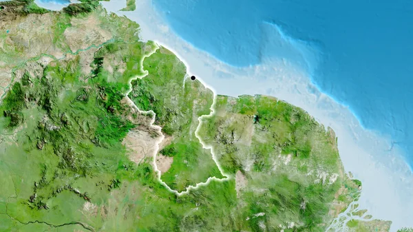 衛星地図上のガイアナ国境地域の閉鎖 資本ポイント 全国に光る — ストック写真