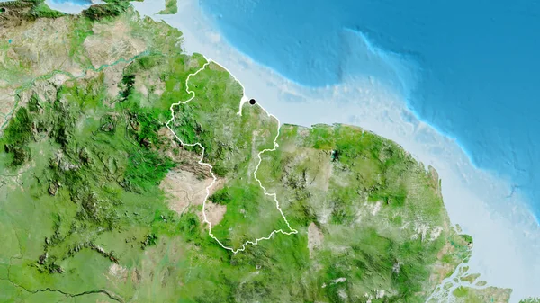 Zbliżenie Strefy Przygranicznej Gujany Zdjęciu Satelitarnym Yahoo Główny Punkt Zarys — Zdjęcie stockowe