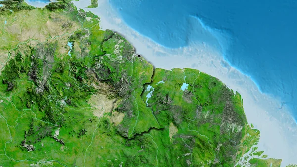 Close Área Fronteira Guiana Mapa Satélite Ponto Capital Bordas Biseladas — Fotografia de Stock