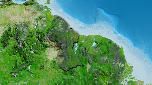 Close Guyana Border Area Highlighting Dark Overlay Satellite Map Capital — Stock Photo, Image