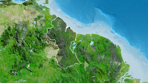 Close Guyana Border Area Highlighting Dark Overlay Satellite Map Capital — Stock Photo, Image