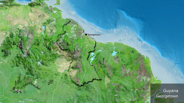 Close Guyana Border Area Satellite Map Capital Point Bevelled Edges — Stock Photo, Image