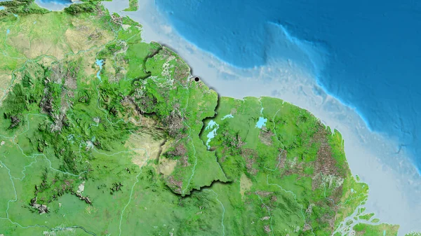 Nahaufnahme Des Grenzgebiets Guyana Auf Einer Satellitenkarte Kapitalpunkt Abgeschrägte Ränder — Stockfoto