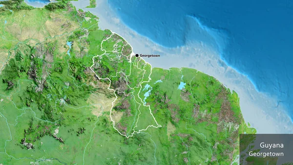 Close Guyana Border Area Its Regional Borders Satellite Map Capital — Stock Photo, Image