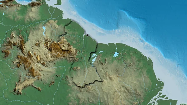 救援地図上のガイアナ国境地域の閉鎖 資本ポイント 国の形の縁が隠されている — ストック写真