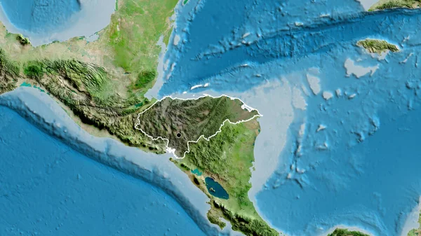 洪都拉斯边境地区的特写镜头 用卫星地图上的黑暗覆盖突出显示 资本点 国家形貌概述 — 图库照片