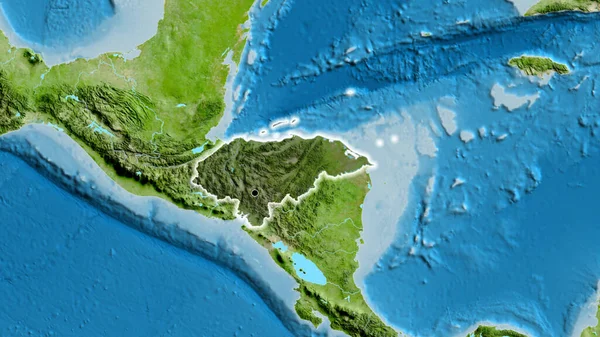 洪都拉斯边境地区的特写镜头 用卫星地图上的黑暗覆盖突出显示 资本点 风靡全国 — 图库照片