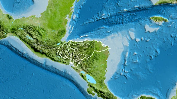 在卫星地图上对洪都拉斯边境地区及其区域边界进行了密切监视 资本点 国家形貌概述 — 图库照片