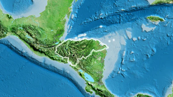 Zbliżenie Strefy Przygranicznej Hondurasu Zdjęciu Satelitarnym Yahoo Główny Punkt Blask — Zdjęcie stockowe