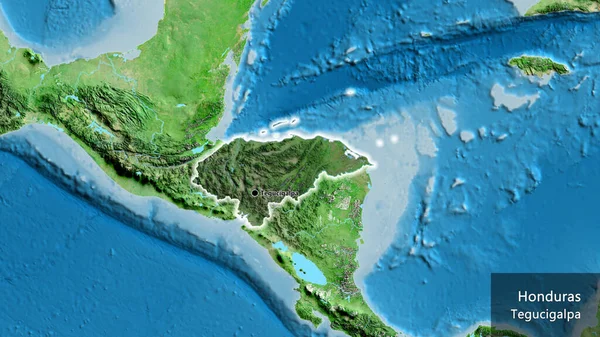 Detailní Záběr Pohraniční Oblasti Hondurasu Zvýrazňující Tmavou Vrstvu Satelitní Mapě — Stock fotografie