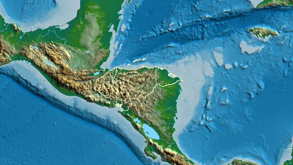 在实际地图上对洪都拉斯边境地区及其区域边界进行密切监视 资本点 国家形貌概述 — 图库照片