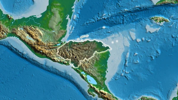洪都拉斯边境地区的特写镜头 用一张地形图上的黑暗阴影突出显示 资本点 风靡全国 — 图库照片